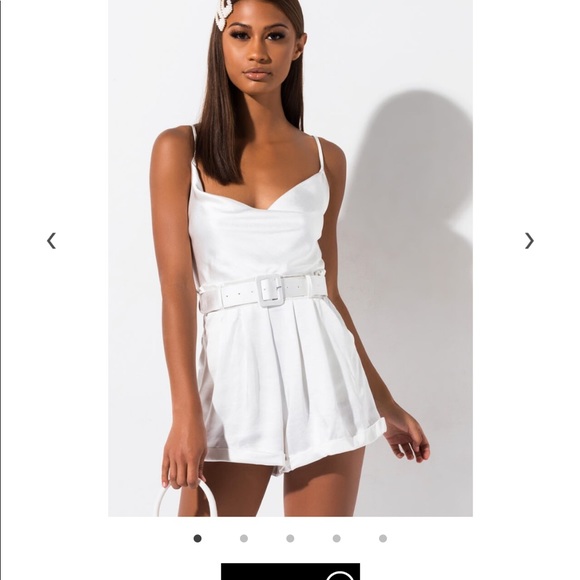 STAY HAPPY SATIN BELTED ROMPER - Picture 1 of 4